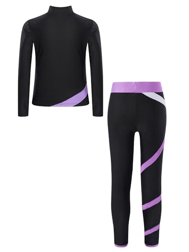 JEATHA Kids Girls Ice Skating Training Outfits 2-Piece Long Sleeve Figure Skating Jacket with Tights Pants Set2