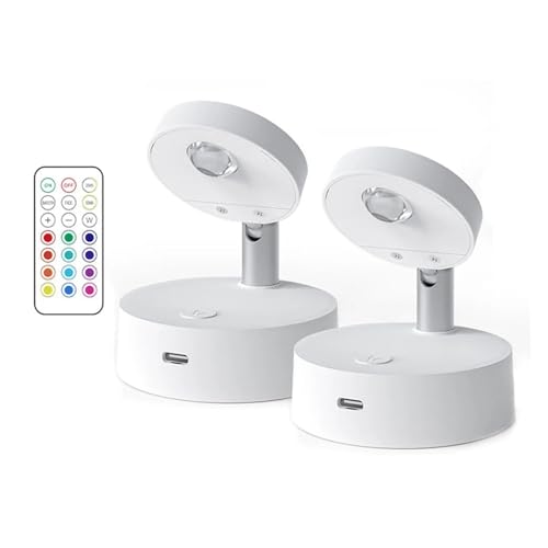 Foco Remoto RGB Inalámbrico, Luces De Acento Recargables, Luces LED De Disco, Lámpara De Pared Con Temporizador Regulable, Iluminación Artística En Ángulo FáCil De Instalar(2 Lamps 1 Remote)