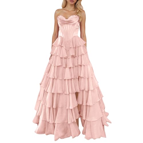 Vestidos para mujer, sin mangas, de malla, vestido de torta, monocolor, corsé, vestido de fiesta, elegante, maxivestido con ribete de volantes, vestido de verano, vestido de noche, vestido de cóctel