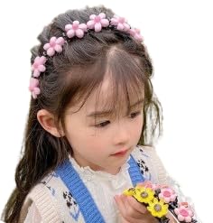 1 PCS Pink Flower Headband for Girls, princess style hairpin Beaded Hair Headbands Fashion Double Bangs Hairstyle Layer Twist Plait Braided Headband Elegant Flower Clips Chic Pearl for Women Girl-image-15