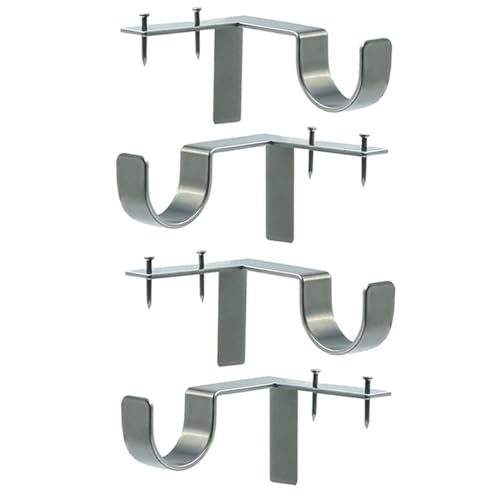 4 soportes plateados para barra de cortina, gancho único directamente en la decoración del marco de la ventana, aplicable a la sala de estar o cocina