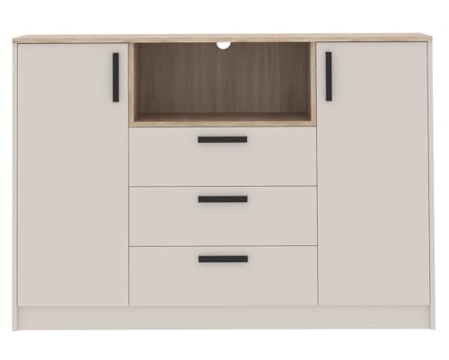 Marmex Grant 17 Kombikommode, zweitürige Kommode mit DREI Schubladen, Türen mit Soft-Close, geräumige Kommode für Schlafzimmer, Wohnzimmer, Flur, Cashmere