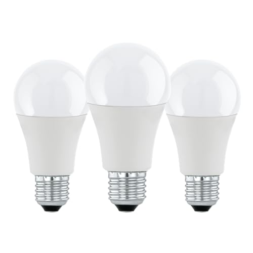 Eglo Set of 3 E27 LED Light Bulbs, Milky Lightbulbs, Classic, 8.5 W Each, Warm White Bulb, 3000 K, A60 Bulb, diameter 6 cm