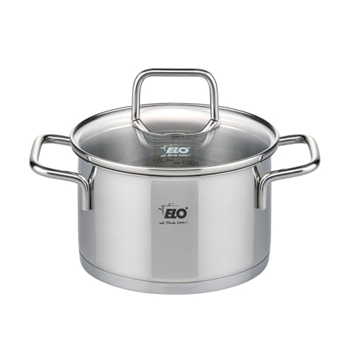 Elo 7241626 Faitout inox à induction, Marmite de 16 cm, avec couvercle en verre, Acier inoxydable,...