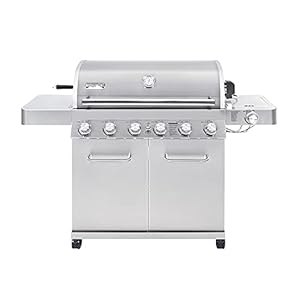 Monument Grills 77352 6-Burner Stainless Steel Cabinet Style Propane Gas Grill with LED Controls, Side Burner, Built in Thermometer, and Rotisserie Kit