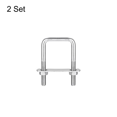 Image of uxcell Square U-Bolts, 2 Sets 42mm(1.65 inch) Inner Width 80mm Length M8 304 Stainless Steel U Clamp Bolt with Nuts and Plates, for Boat Trailer