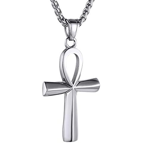 GOLDCHIC JEWELRY Stainless Steel Ankh Pendant Necklace, Ancient Egyptian Coptic Cross Necklace for Men Cover