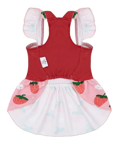 Image of CuteBone Dog Dress for Small Dogs Girl, Strawberry Summer Dresses with Bow & Ruffle Sleeve, UPF50+ Sun Protection, Cute Pet Clothes for Puppy for Birthday Wedding Party Beach ZSFX02XS