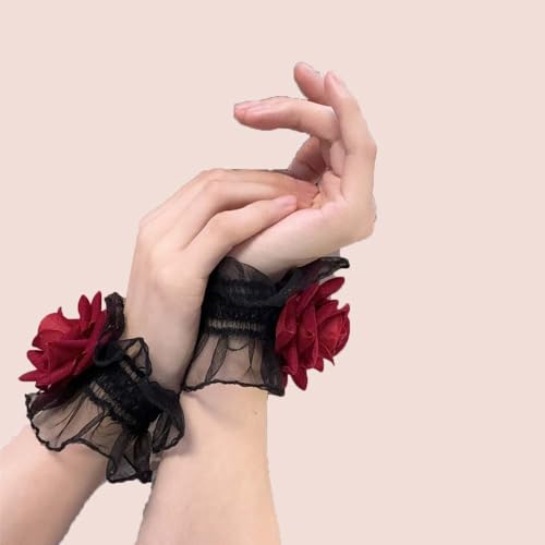 Rose Lace Gloves Floral Lace Wrist Cuff, Wedding Bridal Lace Gloves,Gothic Gloves Fingerless Lace Gloves, for Women Wedding Party2