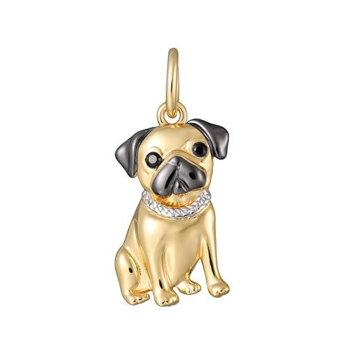 SCAMPER & CO .925 Sterling Silver 18k Yellow Gold Plated Pug Dog Charm - Cubic Zirconia for Necklace and Bracelet, Gemstone Sterling Silver Charms for Bracelets Hypoallergenic Dog Lovers Jewelry
