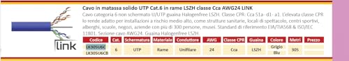 Link LK305U6C - Cavo Solido Utp Per Reti Categoria 6 Lszh AWG24 In Rame Matassa Mt. 305 Classe Cpr Cca - 5