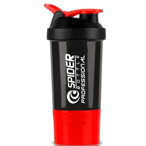 Image of Zyro Spider Gym Shaker Bottle, Shakers for Protein Shake 500 Ml with 1 Storage Compartment Gym protein shaker for workout (Pack of 1,Red)
