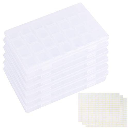 Tosnail 6 Pack 28 Grids Plastic Craft Organizer Case Diamond Storage Box with 588 Pieces Stickers - Great for Sewing, Crafting, Beading, Nail Art Rhinestones, Jewelry, Diamond Embroidery - Clear