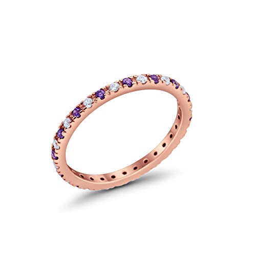 Blue Apple Co. 2mm Stackable Full Eternity Wedding Band Ring Round Simulated Aquamarine Cubic Zirconia 925 Sterling Silver Size-10