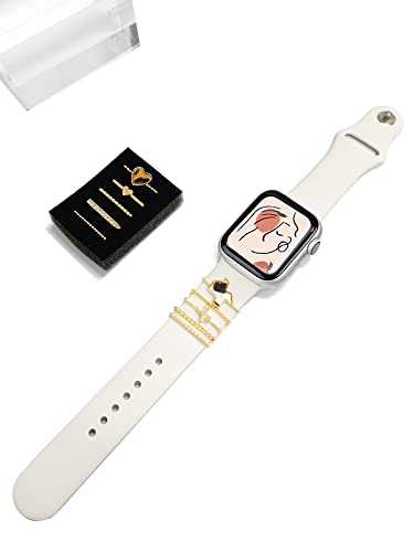Image of 5Pcs Charms for Apple Watch band 41mm 45mm 40mm 44mm 38mm 42mm 46mm 49mm Women,Diamond+Metal Jewelry Decorative Ring For iWatch series 11 10 9 8 7 6 5 4 se 3 /2,Galaxy watch 7 /6 /5 /4,Strap Accessories