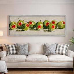 Illustration d'olives vertes et tableau grand format pour décoration de cuisine