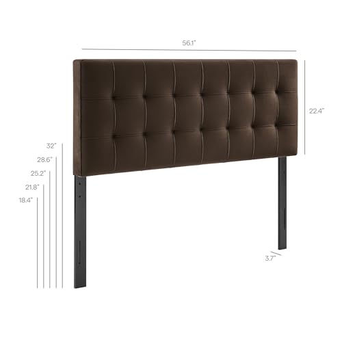 Image of Modway Lily Performance Velvet Full Size Headboard with Biscuit Tufting in Chocolate Brown - Stain-Resistant Upholstery with Padded Design and 5 Height-Adjustable Mounts