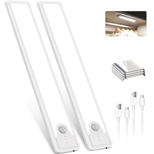 Pak 8 Inch Under Counter Cabinet Lighting, 41 LED Battery Operated Motion Sensor Light, Dimmable Closet Lights, USB Rechargeable, Wireless Magnetic Under Counter Light for Kitchen, Bathroom, 2 Packs