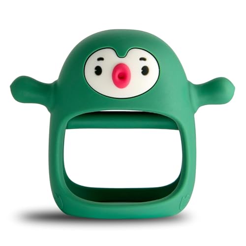 Image of Penguin Buddy Never Drop Silicone Baby Teething Toy for 0-6month Infants, Baby Chew Toys for Teething Pain Relief, Hand Teether for 3-6Months,Gum Massager for Babies, (Pine Green)