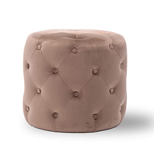 Ottoman rond capitonné camel 45cm en velours pour salon et chambre - 2