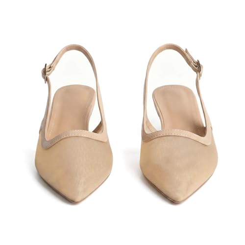 Image of KysBloes Pointed Toe Slingback Kitten Heels for Women Low Heel Pointed Toe Pumps Formal Dress Shoes Sling Back Heels