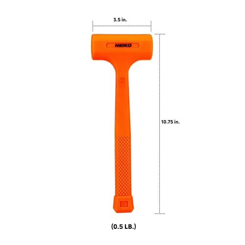 Image of NEIKO 02842A Dead Blow Hammer, 0.5 Pounds, Neon Orange Deadblow Hammers, Mallet, Spark and Rebound Resistant, Unibody Molded, Soft Blow Rubber, Checkered Grip, Steel Shot and Core