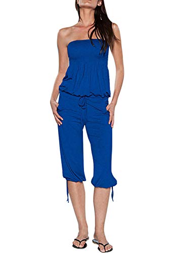 VamJump Girls Summer Casual Strapless Tube Top Capri One Piece Romper Blue Medium