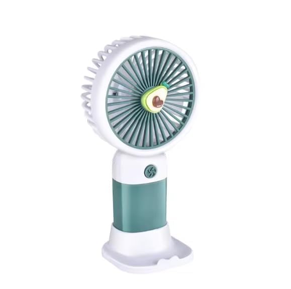 Image of Rangoli Portable USB Rechargeable Hand Fan - Lightweight & Stylish Multicolour Mini Fan for Indoor & Outdoor Use, 3-Speed Adjustable, Desk & Travel Friendly - Battery Operated (Green)