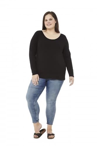 mabel intima - Camiseta de Mujer Talla Grande | Manga Larga y Abertura Lateral | Talla 58 | 4XL | Color Negro Sólido | Top de Vestir con Escote Redondo | Cómoda, Lisa, Suave, Básica y Casual Cover