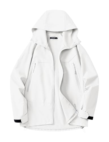 Avoogue Womens Plus Size Rain Jacket with Hood Light Raincoat Waterproof Windbreaker Packable Rain Coat White M