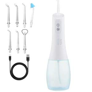 Rechargeable Oral Care Irrigator Professional Dental Waterproof Water Flosser 5-Speed Water Spray Dental Floss Cleaning Devic (White)