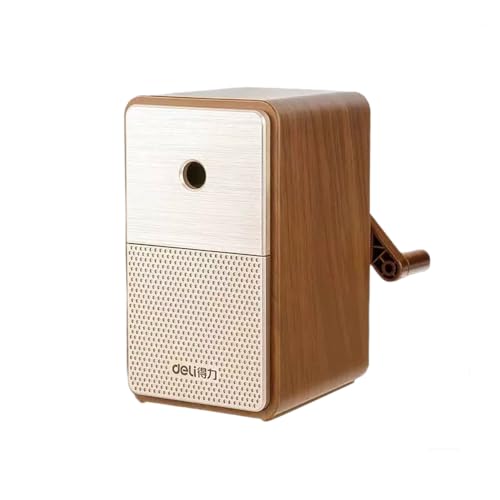Portable Manual Crank Pencil Sharpener with 5 Adjustable Tip Settings，Sharpening for 6.5-8mm Colored Pencils, Perfect for Kids, School, Home & Office (Brown)