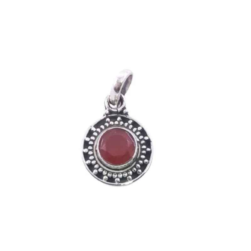 ORANGE ONYX,TURQUOISE,RUBY,EMERALD, PEARL,BLACK ONYX,RED ONYX,AMETHYST,GARNET,LAPIS LAZULI,MOONSTONE,MALACHITE,SMOKEY TOPAZ,RED ONYX ROUND SHAPE RAWA WORK PENDANT IN 925 STERLING SILVER-image-16