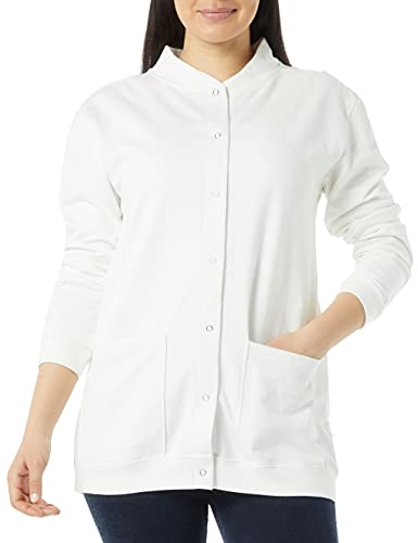 AmeriMark Women’s Fleece Cardigan Sweater –Lightweight Soft Long Sleeve Jacket White MD