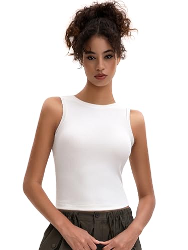 Women's High Neck Tank Top Crop 2025 Slim Fitted Ribbed Crew Neckline Sleeveless Tanks for Going Out