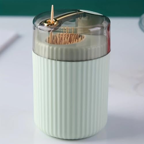 1 dispensador de palillos de dientes tipo prensa, caja automática de palillos de dientes con tapa transparente a prueba de polvo para cocina, baño, oficina, color verde