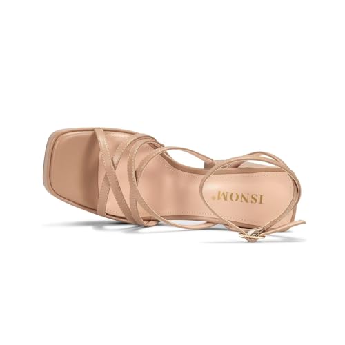 Image of ISNOM Platform Chunky Heels for Women, Block Heel Sandals with Open Square Toe and Ankle Strap