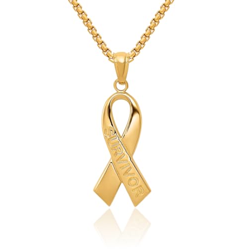 IceCarats 14K Solid Yellow Gold Survivor Cancer Awareness Ribbon Necklace Chain Pendant Charm