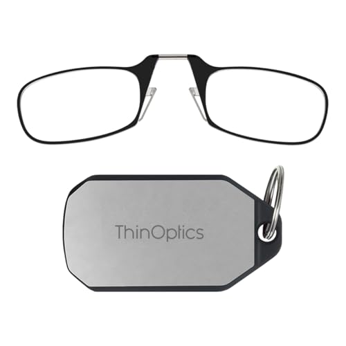 ThinOptics Silver Keychain With Extra Low Strength Reading Glasses +1.00, Black