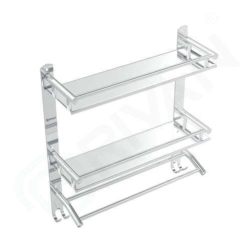 GRIVAN Stainless Steel Double Layer Shelf with Dual Towel Rod, 1.7 kg - Image 7