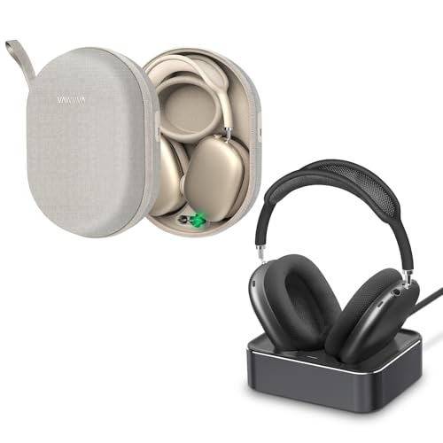 Complete Charging Set for Airpods Max - All-Day Power Bundle, Magnetic Charger Dock & Portable Battery Carrying Case, Auto Sleep Mode (Space Gray & Platinum Silver)