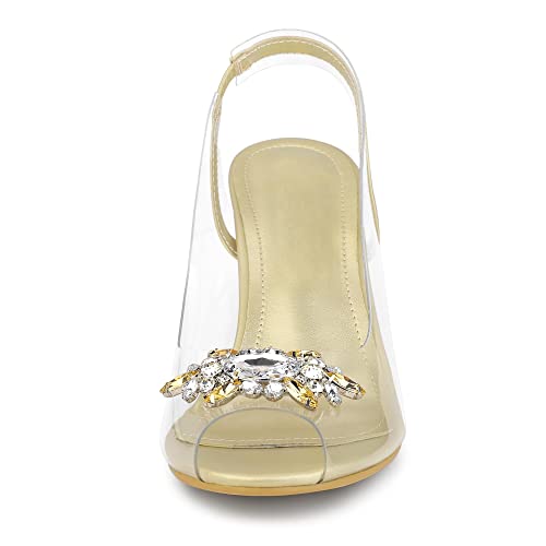 Perphy Clear Slingback Rhinestone Peep Toe Block Heels Sandals for Women3