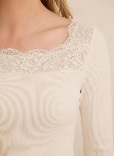 Image of Dokotoo Womens Tops Lace Long Sleeve T Shirts Ribbed Knit Stretch Top 2026