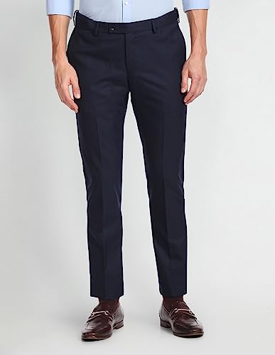 Image of Arrow Men's Solid Twill Wool Blend Slim Fit Trousers