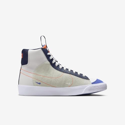 Nike Blazer Mid '77 SE Big Kids' Shoes (FQ7413-100, White/Light Silver/Midnight Navy/Team Orange) Size 5.53