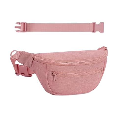 sportsnew Fanny Pack for Women Men,Waist Bag Pack with Extra Extension Belt, Water Resistant Fashion Crossbody Belt Bags for Travel Walking Running Hiking, Pink Patent Pending Cover