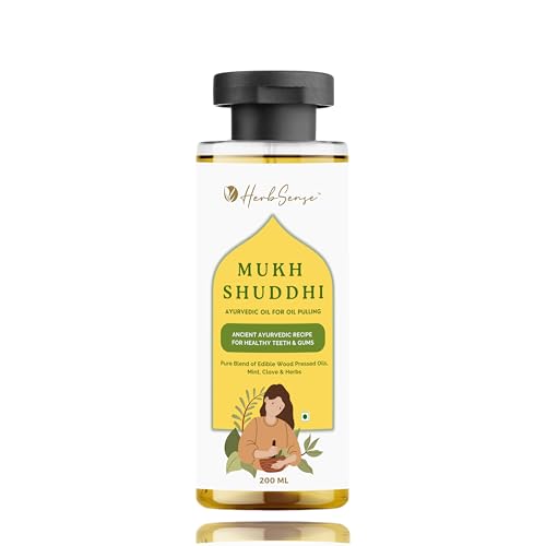 Image of HerbSense Mukh Shuddhi Ayurvedic Oil Pulling 200 ml | Daily Oral Detox Ritual | Natural Mouth Wash for Healthy Teeth & Gums | Coconut, Clove & Mint Infused