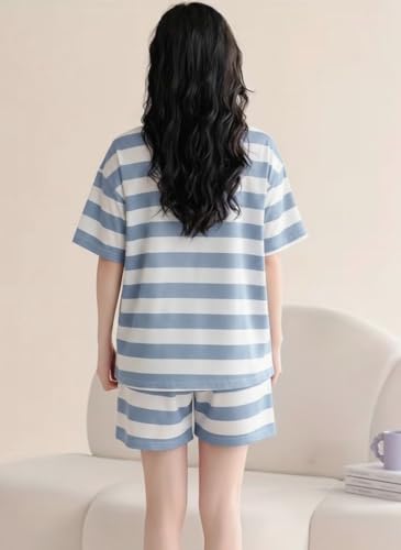 Image of SMOWKLY Women Korean Shorts Pajama Set |Summer Night Top & Shorts Dress |Cotton Blend Nightwear Set Top & Shorts Sleepwear Lounge Wear Soft Comfortable Night Suit Ladies | Co-Ord Home Wear Set