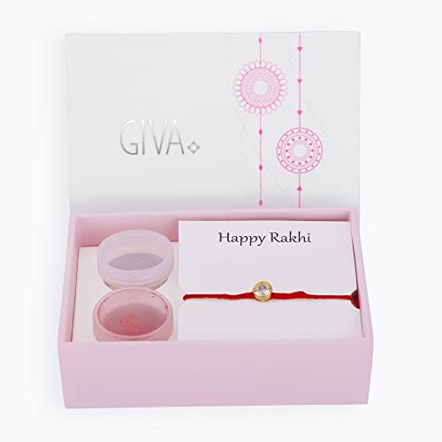 Image of GIVA 925 Silver Sphere Zircon Rakhi with Roli Chawal, Cotton Thread | Quirky Rakshabandhan Rakhi for Brother | Silver Rakhi for Boys & Men With Certificate of Authenticity and 925 Stamp