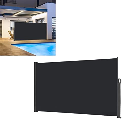 LARS360 Tenda da sole laterale estensibile su un lato, in poliestere e alluminio, con supporto in metallo, protezione dal vento, protezione dal vento, tenda da sole laterale, 160 x 300 cm